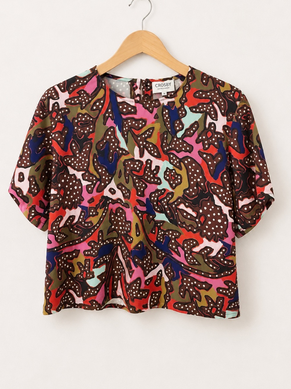 Crosby by Mollie Burch Short Sleeve Boxy Blouse in Abstract Camo Polka Dot Print